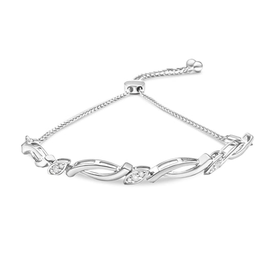 Bracelet Bolo en argent sterling 925 plaqué or rose 14K avec diamants de 0,10 carat taille alternée (couleur I-J, pureté I2-I3) - Réglable de 15,2 cm à 22,8 cm