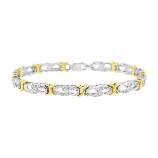 Bracelet à maillons Infini et X en argent sterling plaqué or jaune 10 carats avec diamants 1/4 ct (Clarté I-J, Couleur I2-I3) - Taille 7,25 po