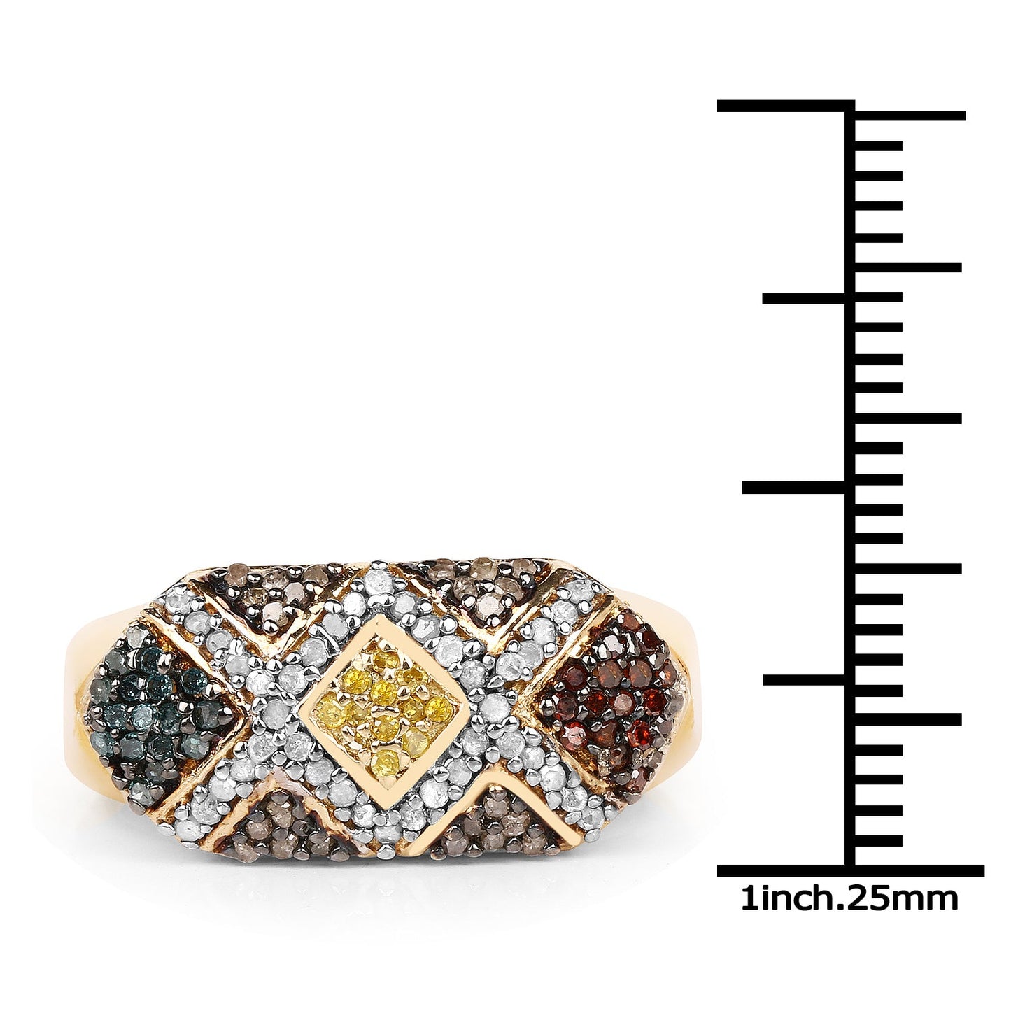14K Yellow Gold Plated 0.61 Carat Genuine Multi Diamond .925 Sterling Silver Ring