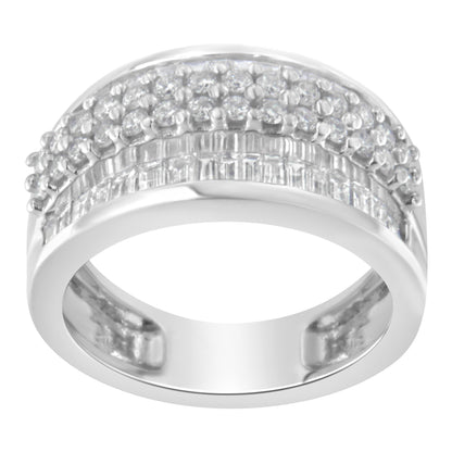 14K White Gold Round and Baguette Diamond Ring (1 1/2 Cttw, F-G Color, SI1-SI2 Clarity) - Size 6-3/4