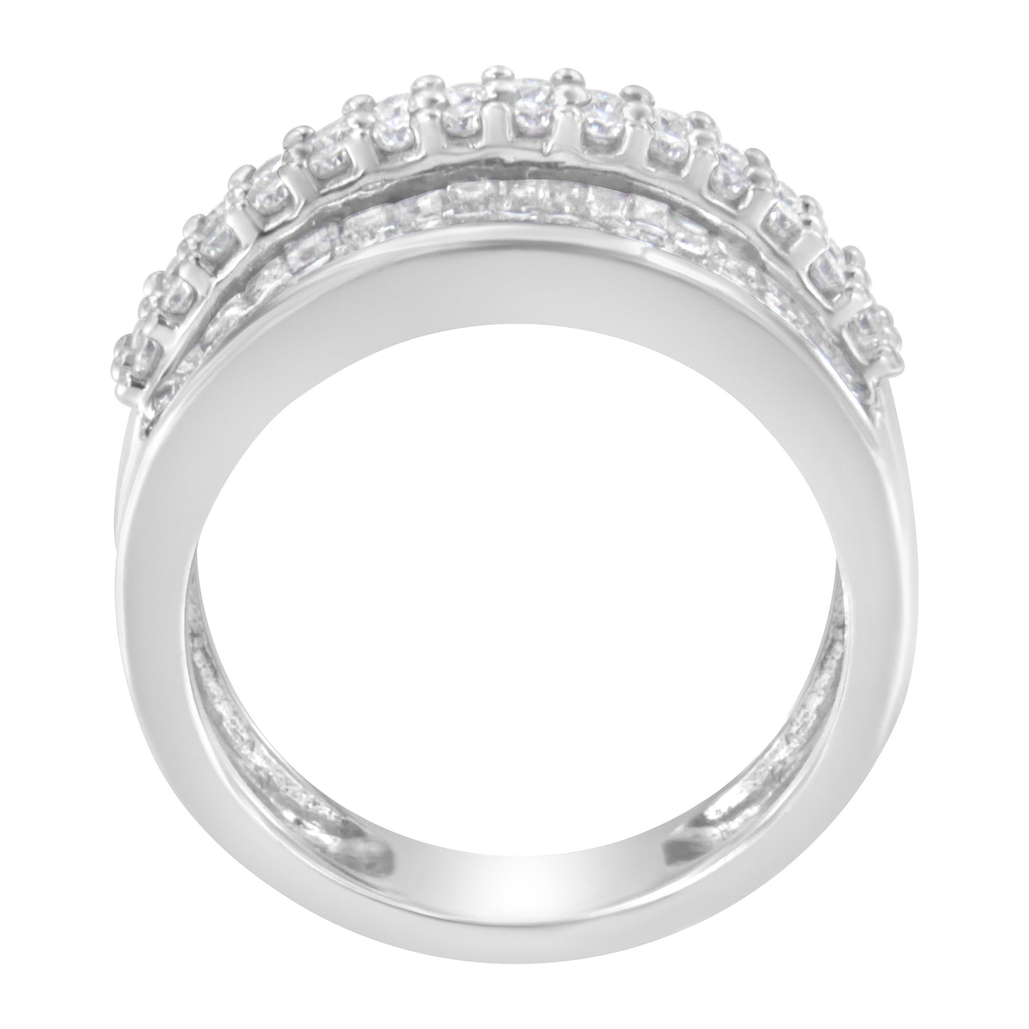 14K White Gold Round and Baguette Diamond Ring (1 1/2 Cttw, F-G Color, SI1-SI2 Clarity) - Size 6-3/4