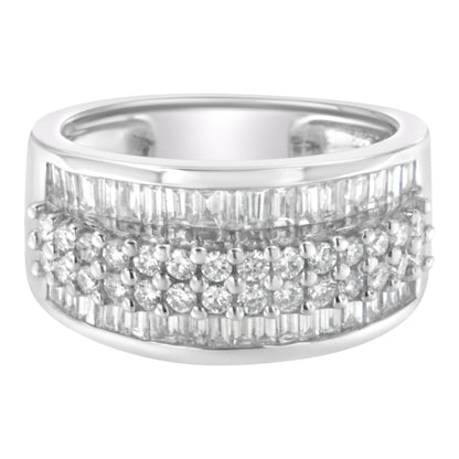 14K White Gold Round and Baguette Diamond Ring (1 1/2 Cttw, F-G Color, SI1-SI2 Clarity) - Size 6-3/4