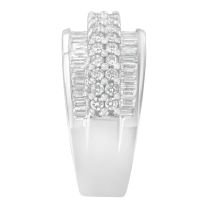 14K White Gold Round and Baguette Diamond Ring (1 1/2 Cttw, F-G Color, SI1-SI2 Clarity) - Size 6-3/4