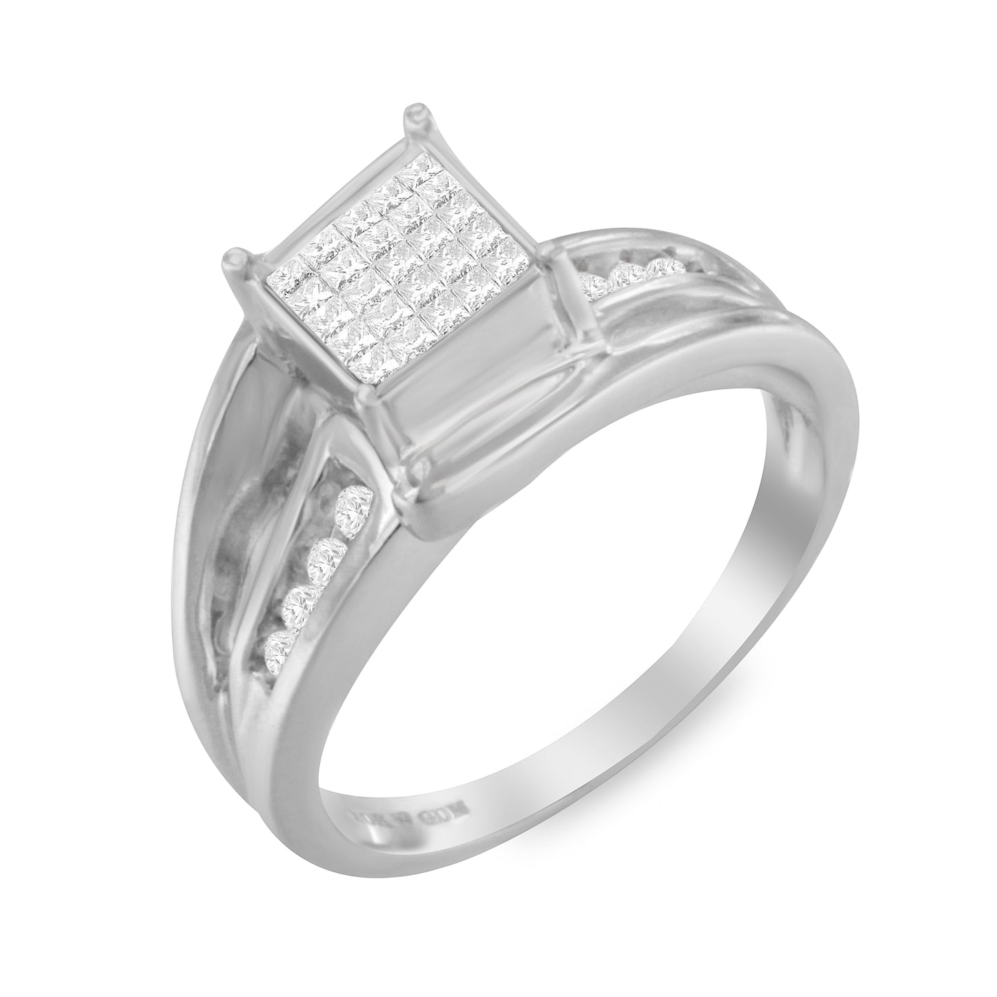 10K White Gold 1/3 Cttw Invisible Set Princess-cut Diamond Cluster Bypass Ring (H-I Color, SI1-SI2 Clarity) - Ring Size 7