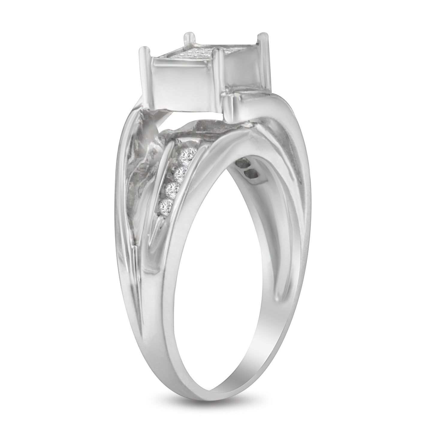 10K White Gold 1/3 Cttw Invisible Set Princess-cut Diamond Cluster Bypass Ring (H-I Color, SI1-SI2 Clarity) - Ring Size 7