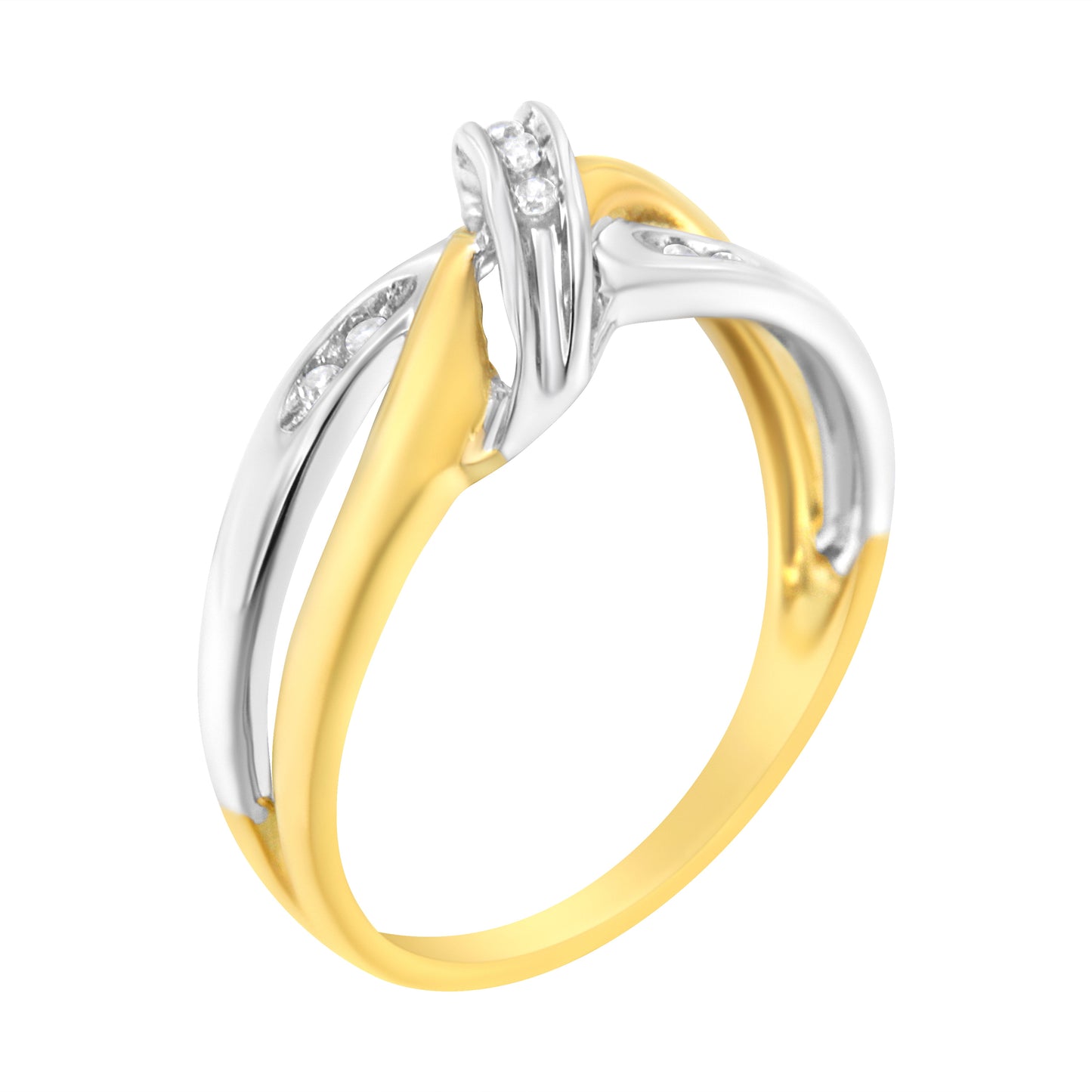 10K Yellow and White Gold 1/20 Cttw Round-Cut Diamond Bypass Ring (I2 Color, I-J Clarity)
