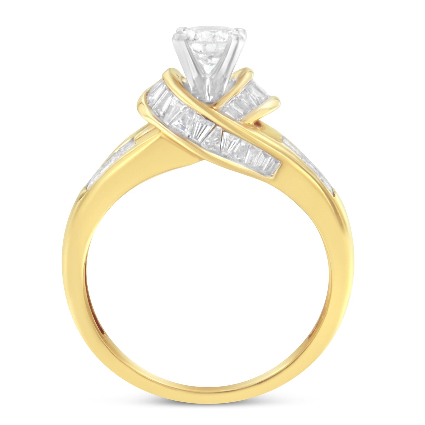 14K Two-Toned Gold Round, Baguette and Princess Cut Diamond Ring (1 1/8 Cttw, H-I Color, SI2-I1 Clarity) - Size 6