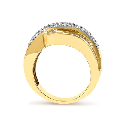 14K Yellow Gold 1.0 Cttw Diamond Wave Design Band Ring