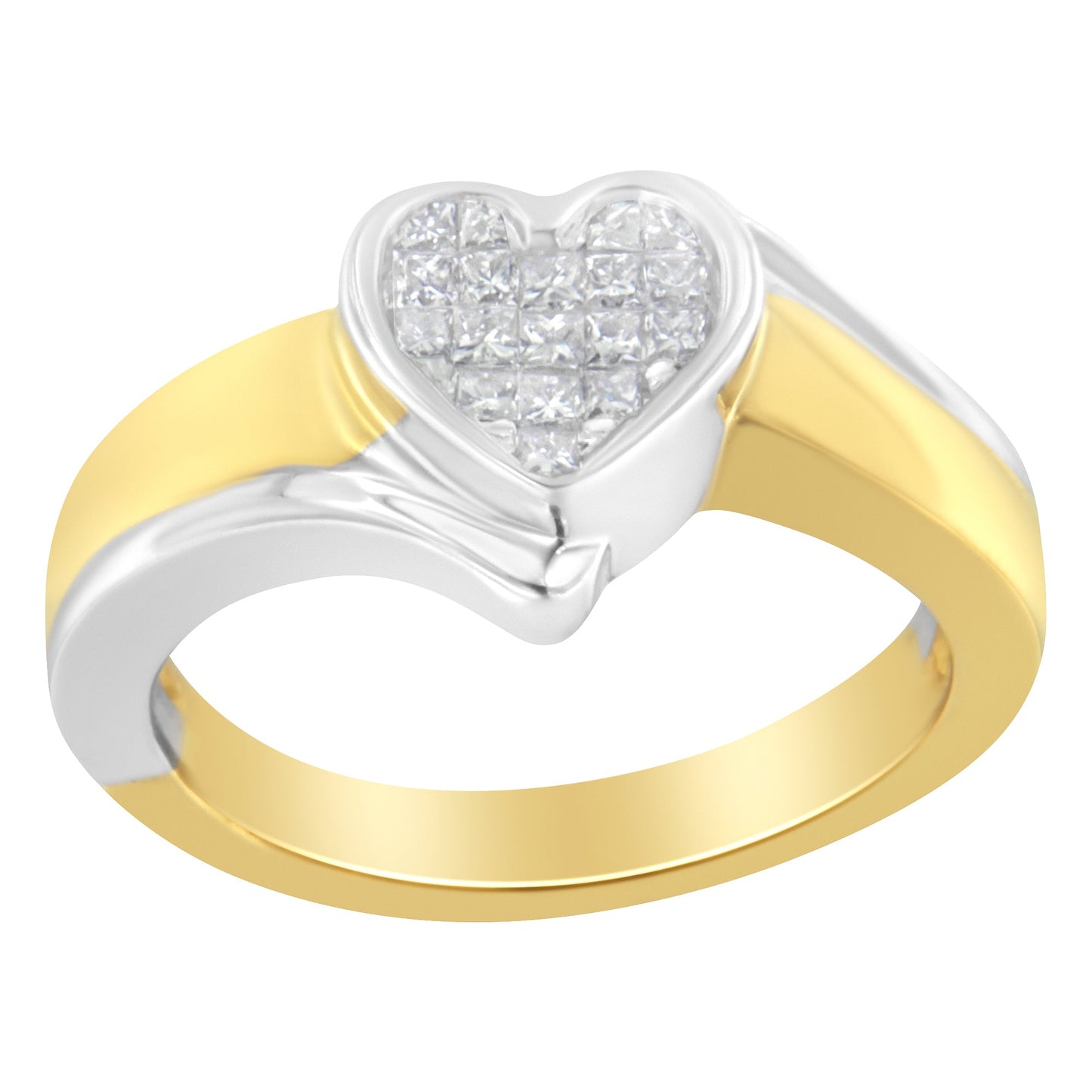 14K Two-Toned Gold Princess-Cut Diamond Heart Promise Ring (1/4 Cttw, H-I Color, I1-I2 Clarity) - Size 6