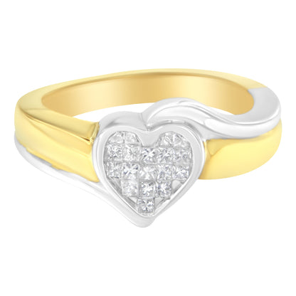 14K Two-Toned Gold Princess-Cut Diamond Heart Promise Ring (1/4 Cttw, H-I Color, I1-I2 Clarity) - Size 6