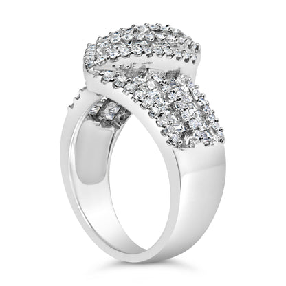 14K White Gold 1-1/2 Cttw Round and Baguette Diamond Bypass Cocktail Ring Band (H-I Color, SI1-SI2 Clarity) - Size 7