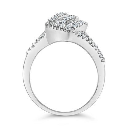 14K White Gold 1-1/2 Cttw Round and Baguette Diamond Bypass Cocktail Ring Band (H-I Color, SI1-SI2 Clarity) - Size 7