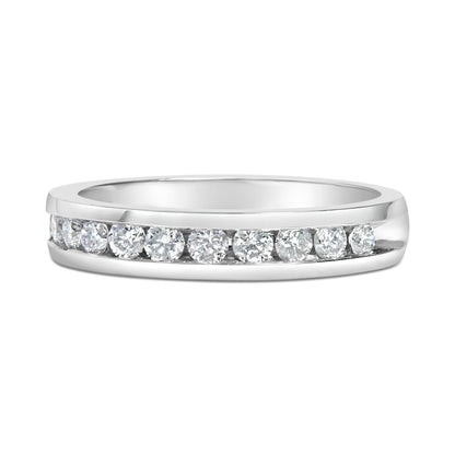 IGI Certified 1/2 Cttw Round Brilliant Cut Diamond 18K White Gold Channel Set Eternity Style Wedding Band Ring (H-I Color, I1-I2 Clarity) - Size 7