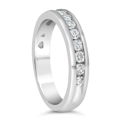 IGI Certified 1/2 Cttw Round Brilliant Cut Diamond 18K White Gold Channel Set Eternity Style Wedding Band Ring (H-I Color, I1-I2 Clarity) - Size 7