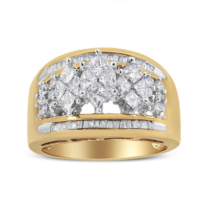 10K Yellow and White Gold 1 1/2 Cttw Pear Shaped 3 Stone Style Diamond Ring Band (H-I Color, SI1-SI2 Clarity) - Ring Size 7