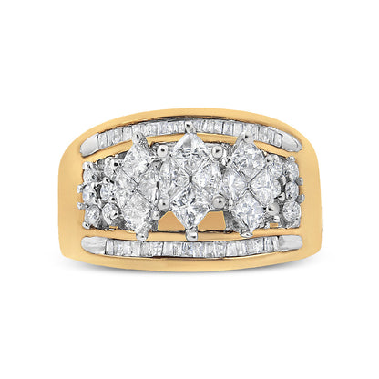 10K Yellow and White Gold 1 1/2 Cttw Pear Shaped 3 Stone Style Diamond Ring Band (H-I Color, SI1-SI2 Clarity) - Ring Size 7