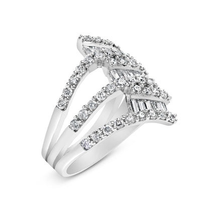18K White Gold 1 3/4 Cttw Diamond Multi Crossover and Split Shank Cocktail Ring