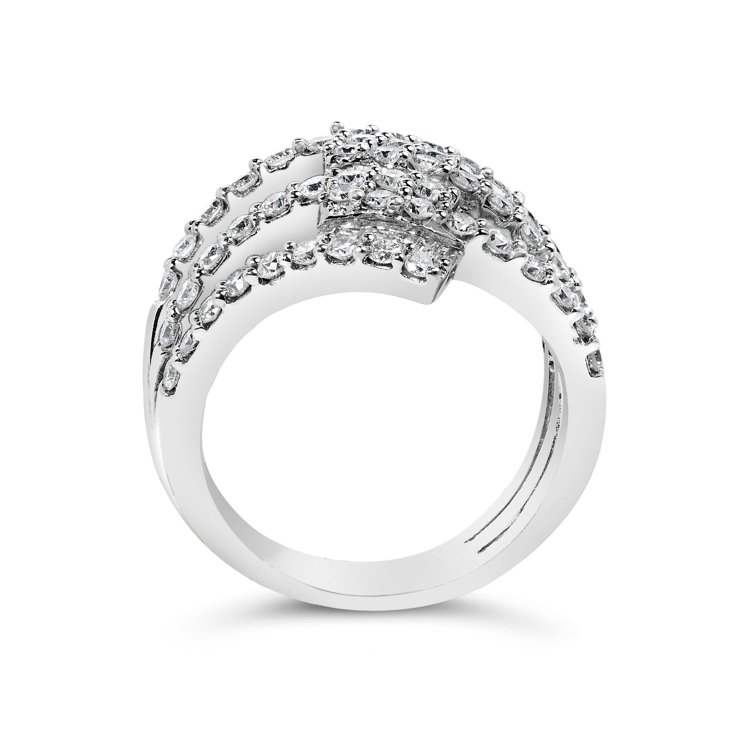 18K White Gold 1 3/4 Cttw Diamond Multi Crossover and Split Shank Cocktail Ring