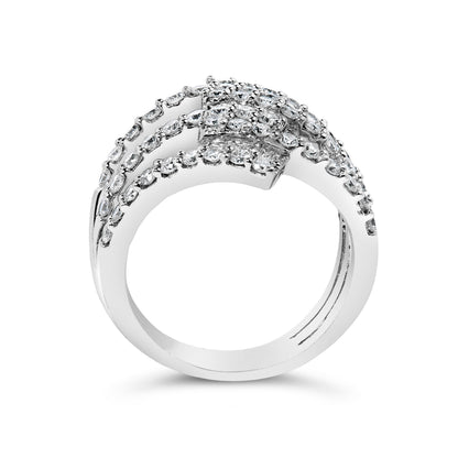 18K White Gold 1 3/4 Cttw Diamond Multi Crossover and Split Shank Cocktail Ring