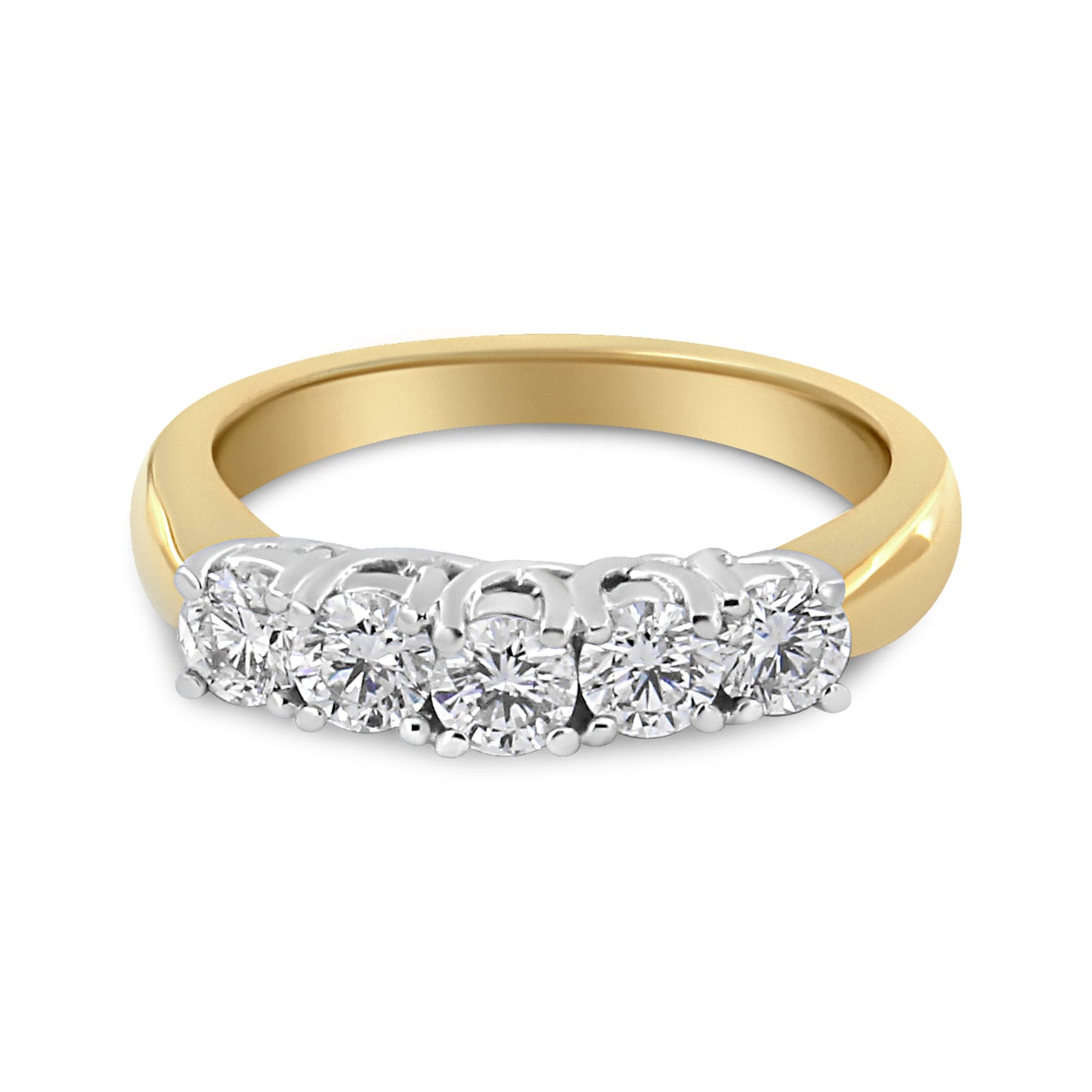 18K Yellow Gold 1.0 Cttw 4 Prong Set Round Cut Diamond Step up 5 Stone Ring Band (F-G Color, SI1-SI2 Clarity) - Size 6