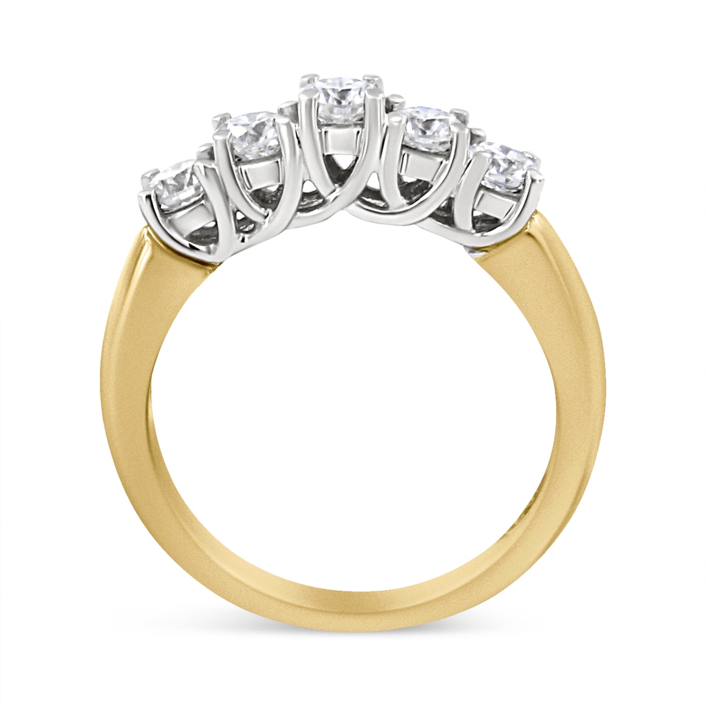 18K Yellow Gold 1.0 Cttw 4 Prong Set Round Cut Diamond Step up 5 Stone Ring Band (F-G Color, SI1-SI2 Clarity) - Size 6