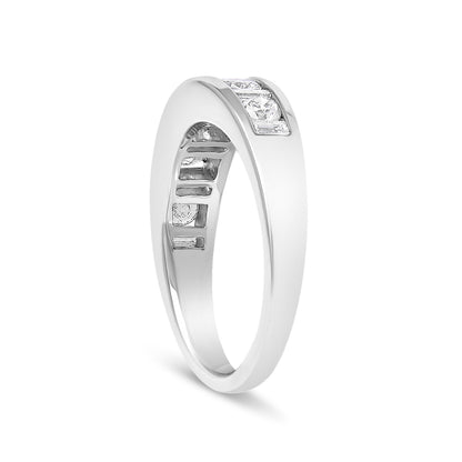 14K White Gold Alternating 1.0 Cttw Round and Baguette Diamond Channel Band Ring