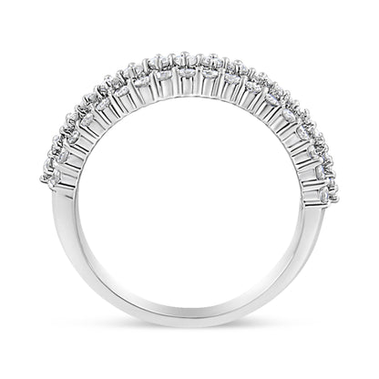 14K White Gold 1.0 Cttw Prong Set Round Diamond Split Shank Three Row Band Ring (H-I Color, I2-I3 Clarity) - Size 6