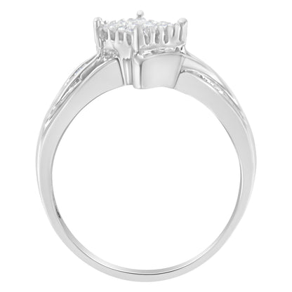 10K White Gold 1/3 Cttw Princess and Baguette Cut Diamond Bypass Style Cocktail Ring (I-J Color, I1-I2 Clarity) - Size 4