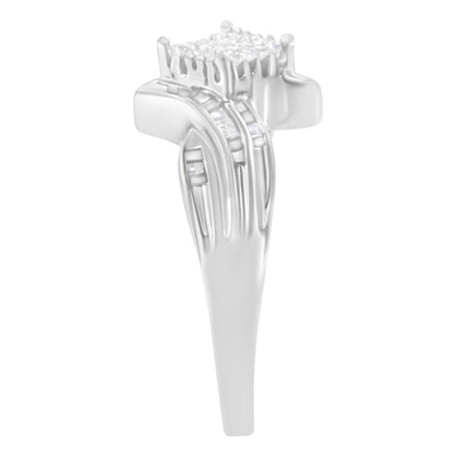 10K White Gold 1/3 Cttw Princess and Baguette Cut Diamond Bypass Style Cocktail Ring (I-J Color, I1-I2 Clarity) - Size 4