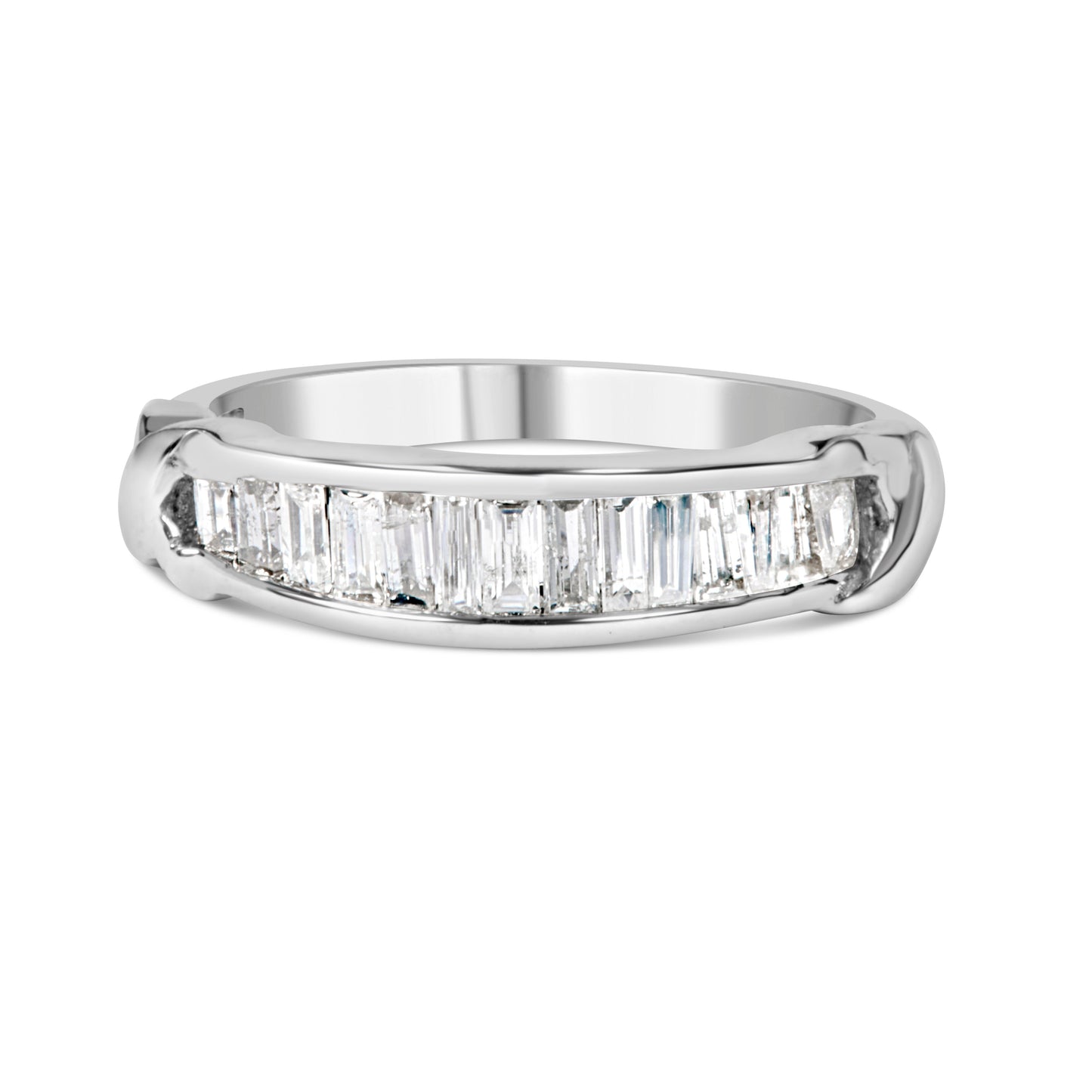 .925 Sterling Silver 1/2 Cttw Baguette Cut Diamond Channel Set X-Station Wedding Ring (H-I Color, I1-I2 Clarity) - Size 6-1/2