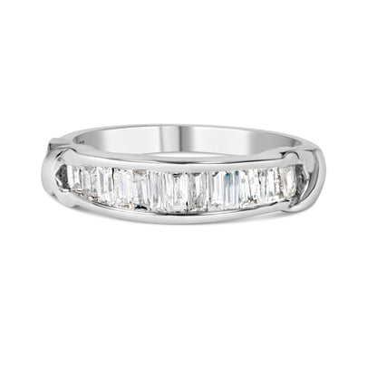.925 Sterling Silver 1/2 Cttw Baguette Cut Diamond Channel Set X-Station Wedding Ring (H-I Color, I1-I2 Clarity) - Size 6-1/2