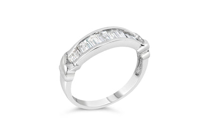 .925 Sterling Silver 1/2 Cttw Baguette Cut Diamond Channel Set X-Station Wedding Ring (H-I Color, I1-I2 Clarity) - Size 6-1/2