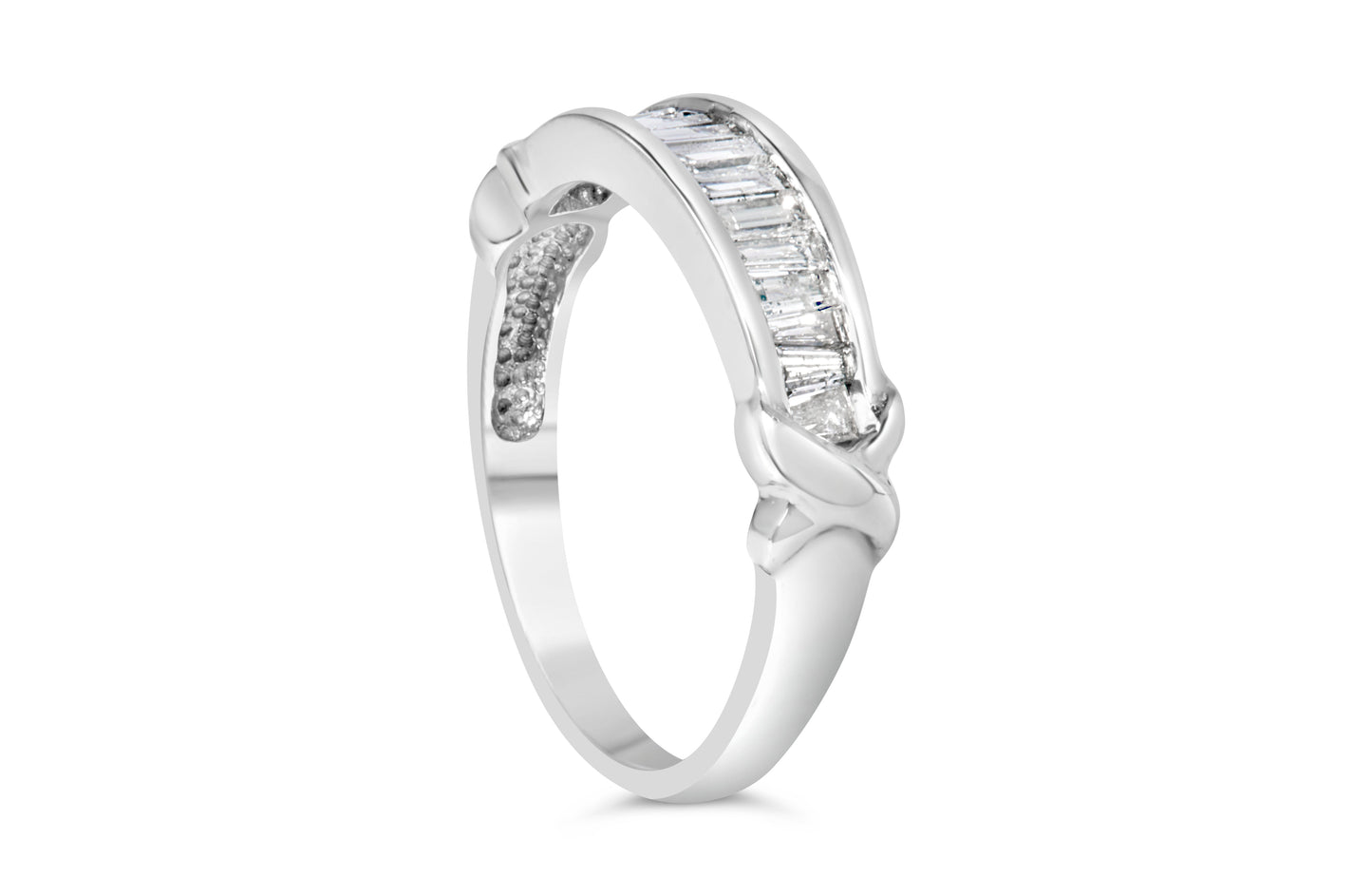 .925 Sterling Silver 1/2 Cttw Baguette Cut Diamond Channel Set X-Station Wedding Ring (H-I Color, I1-I2 Clarity) - Size 6-1/2
