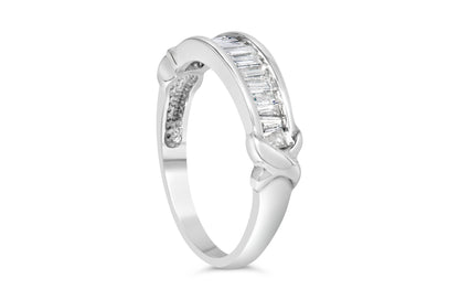 .925 Sterling Silver 1/2 Cttw Baguette Cut Diamond Channel Set X-Station Wedding Ring (H-I Color, I1-I2 Clarity) - Size 6-1/2