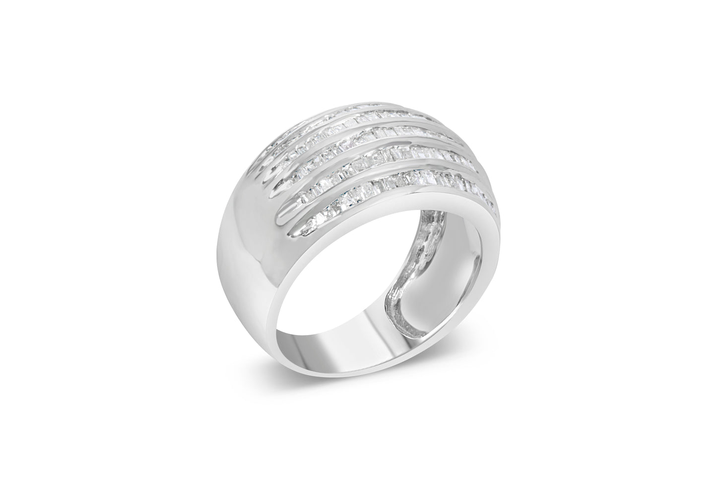 .925 Sterling Silver 1.0 Cttw Baguette-Cut Diamond 6-Row Channel Set Domed Tapered Cocktail Fashion Ring (H-I Color, I2-I3 Clarity) - Size 6-1/2