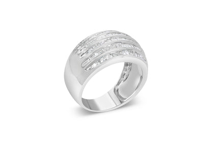 .925 Sterling Silver 1.0 Cttw Baguette-Cut Diamond 6-Row Channel Set Domed Tapered Cocktail Fashion Ring (H-I Color, I2-I3 Clarity) - Size 6-1/2