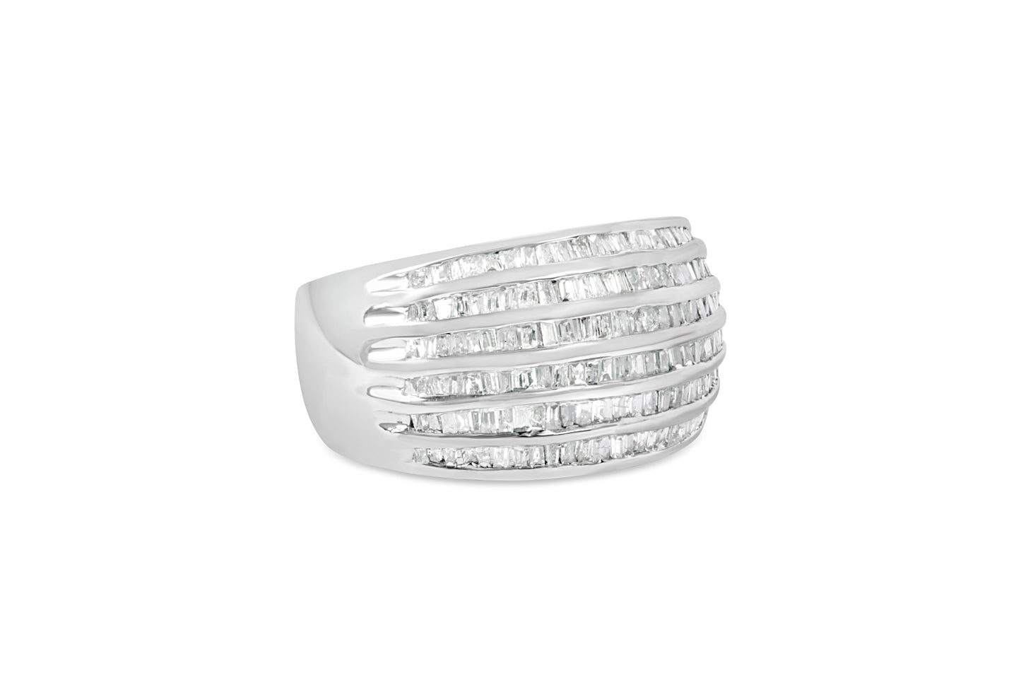 .925 Sterling Silver 1.0 Cttw Baguette-Cut Diamond 6-Row Channel Set Domed Tapered Cocktail Fashion Ring (H-I Color, I2-I3 Clarity) - Size 6-1/2