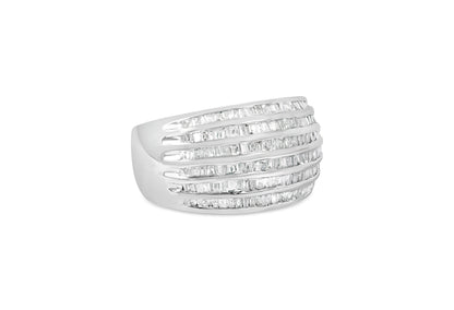 .925 Sterling Silver 1.0 Cttw Baguette-Cut Diamond 6-Row Channel Set Domed Tapered Cocktail Fashion Ring (H-I Color, I2-I3 Clarity) - Size 6-1/2