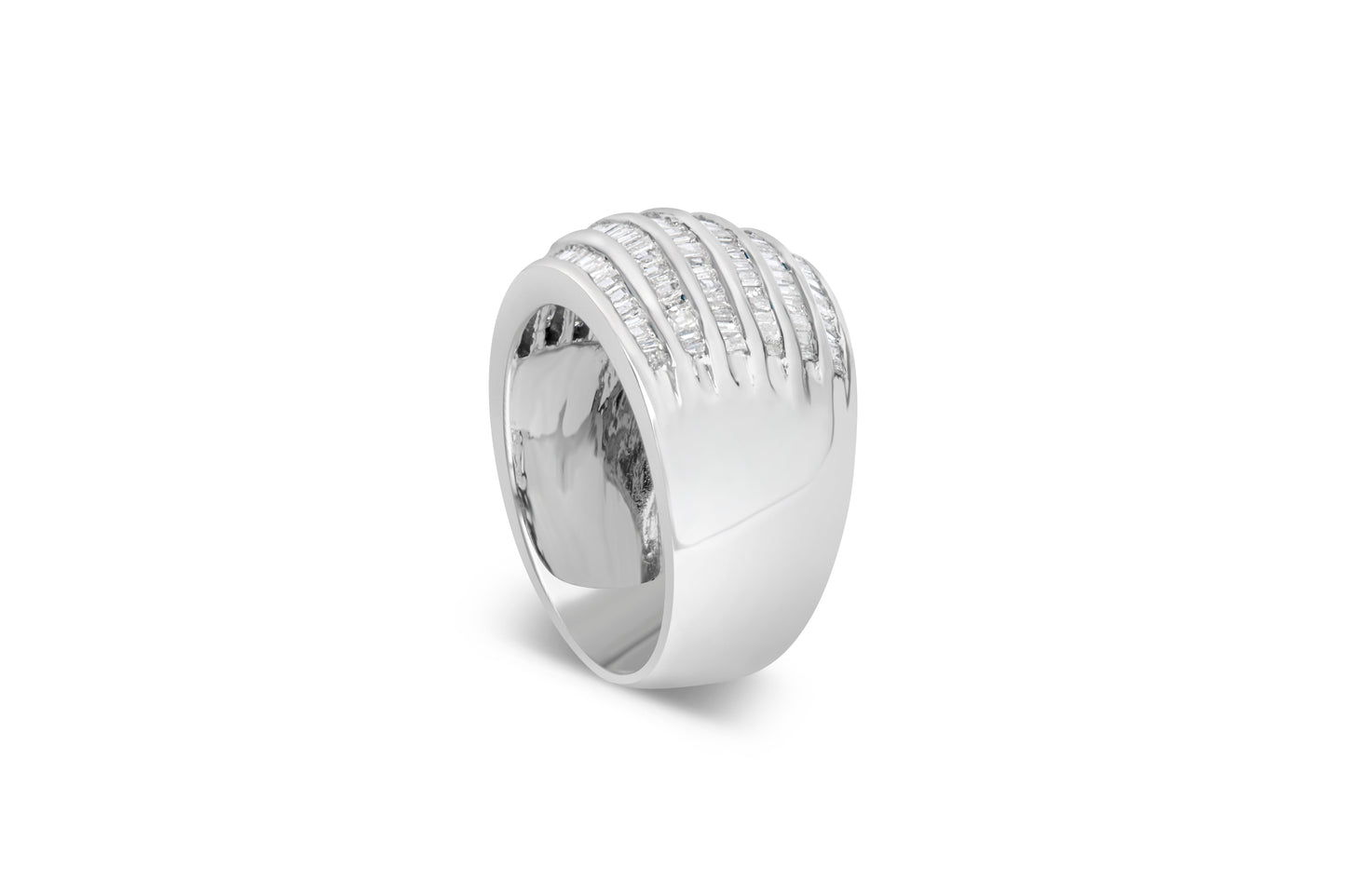 .925 Sterling Silver 1.0 Cttw Baguette-Cut Diamond 6-Row Channel Set Domed Tapered Cocktail Fashion Ring (H-I Color, I2-I3 Clarity) - Size 6-1/2