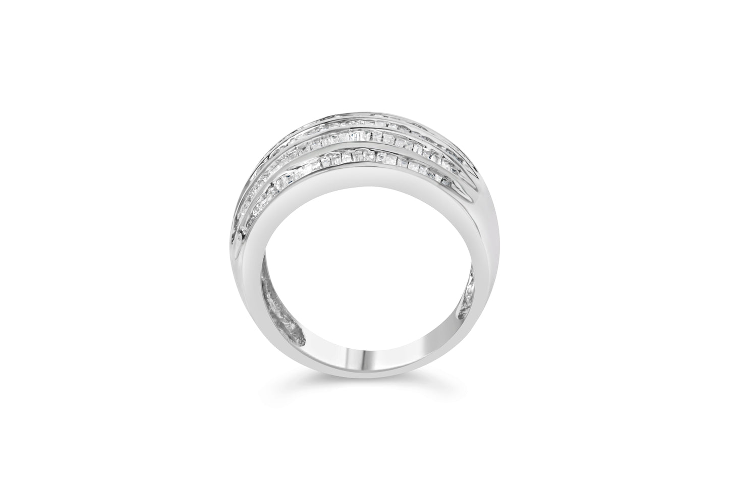 .925 Sterling Silver 1.0 Cttw Baguette-Cut Diamond 6-Row Channel Set Domed Tapered Cocktail Fashion Ring (H-I Color, I2-I3 Clarity) - Size 6-1/2