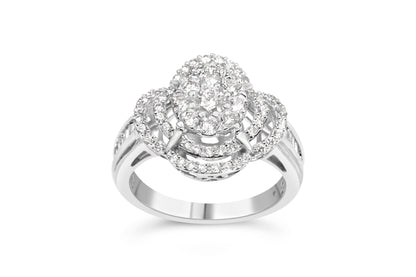 14K White Gold 1.0 Cttw Round & Baguette Cut Diamond Floral Cluster Quatrefoil Channel Set Band Cocktail Statement Ring (H-I Color, SI2-I1 Clarity) - Size 6-3/4