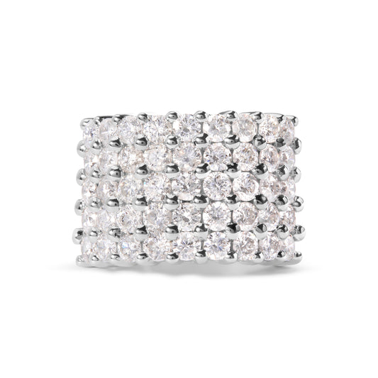 Bague à 5 rangs en or blanc 14 carats avec diamants de 4,0 carats (couleur I-J, pureté I1-I2) - Taille 7