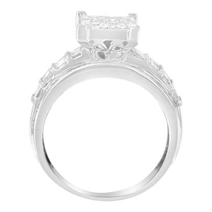 14K White Gold 2.0 Cttw Mixed-Cut Diamond Rectangle Invisible-Set Composite Cluster Ring with Bar- and Channel-Set Band (H-I Color, SI2-I1 Clarity) - Size 5