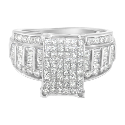 14K White Gold 2.0 Cttw Mixed-Cut Diamond Rectangle Invisible-Set Composite Cluster Ring with Bar- and Channel-Set Band (H-I Color, SI2-I1 Clarity) - Size 5
