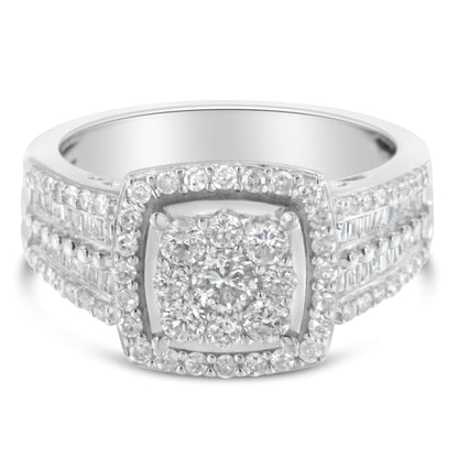 10K White Gold Diamond Cluster Ring (1 Cttw, H-I Color, I1-I2 Clarity) - Size 6-3/4