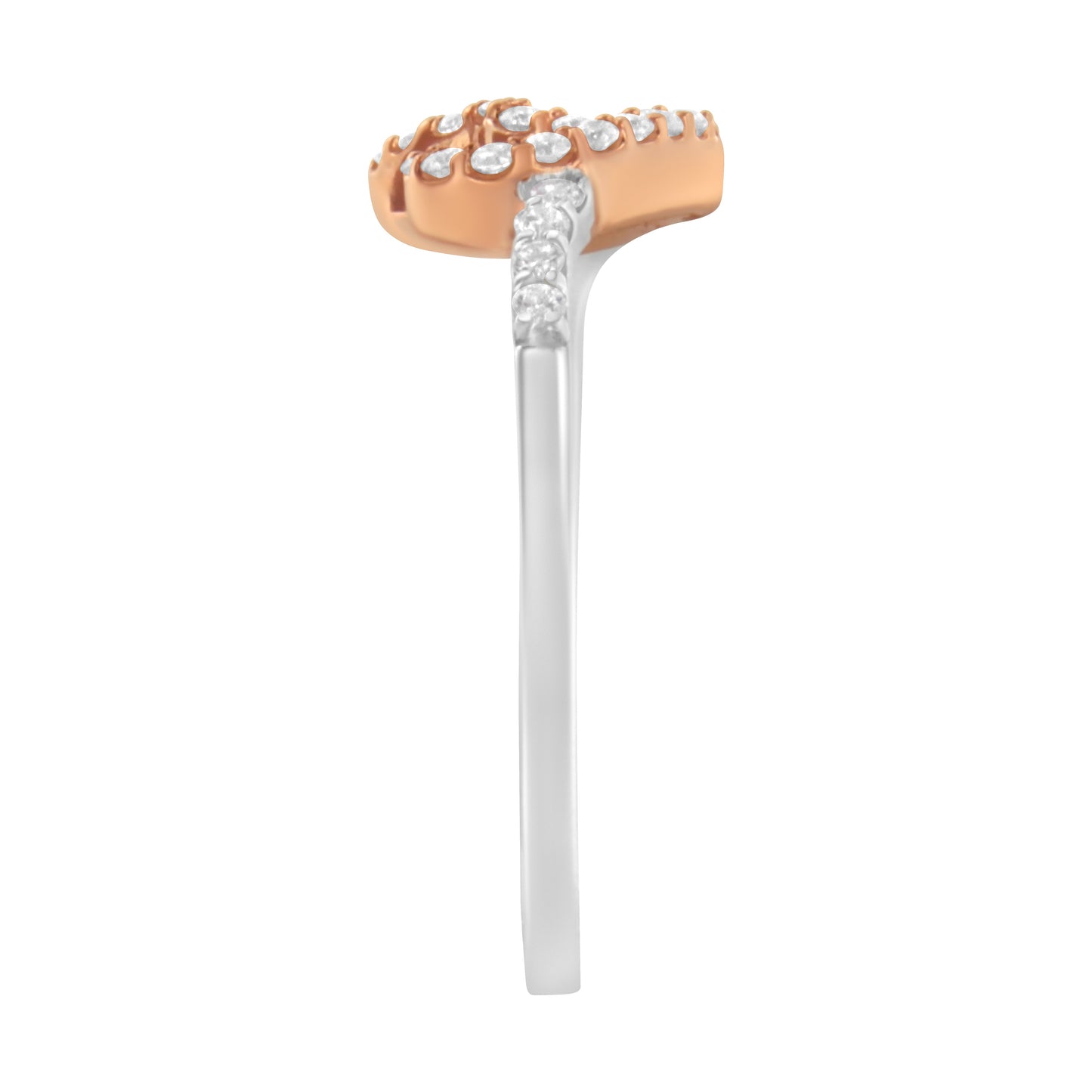 10K Rose Gold over .925 Sterling Silver 1/5 Cttw Diamond Two Tone Open Heart Promise or Fashion Ring (I-J Color, I2-I3 Clarity) - Size 6