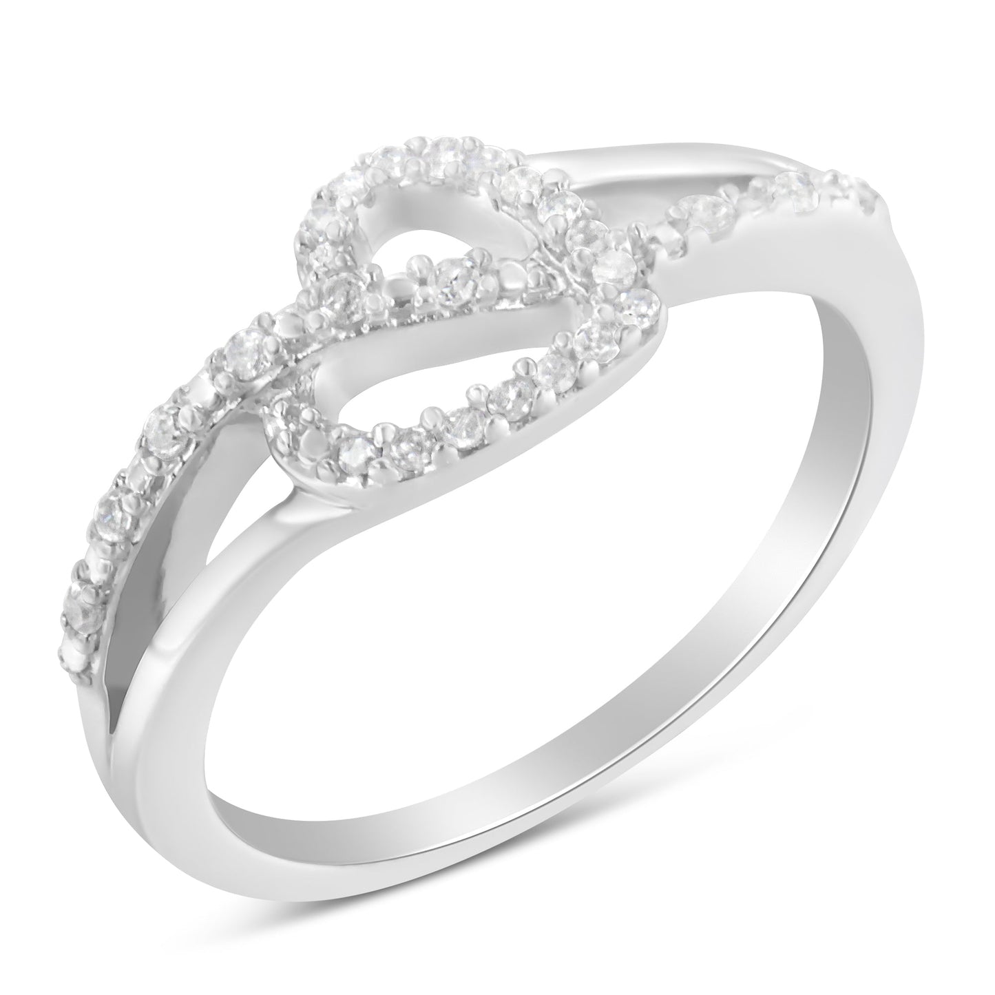 .925 Sterling Silver 1/8 Cttw Diamond Open Heart Leaf Curvy Bypass Accent Fashion or Promise Ring (I-J Color, I2-I3 Clarity) - Size 6