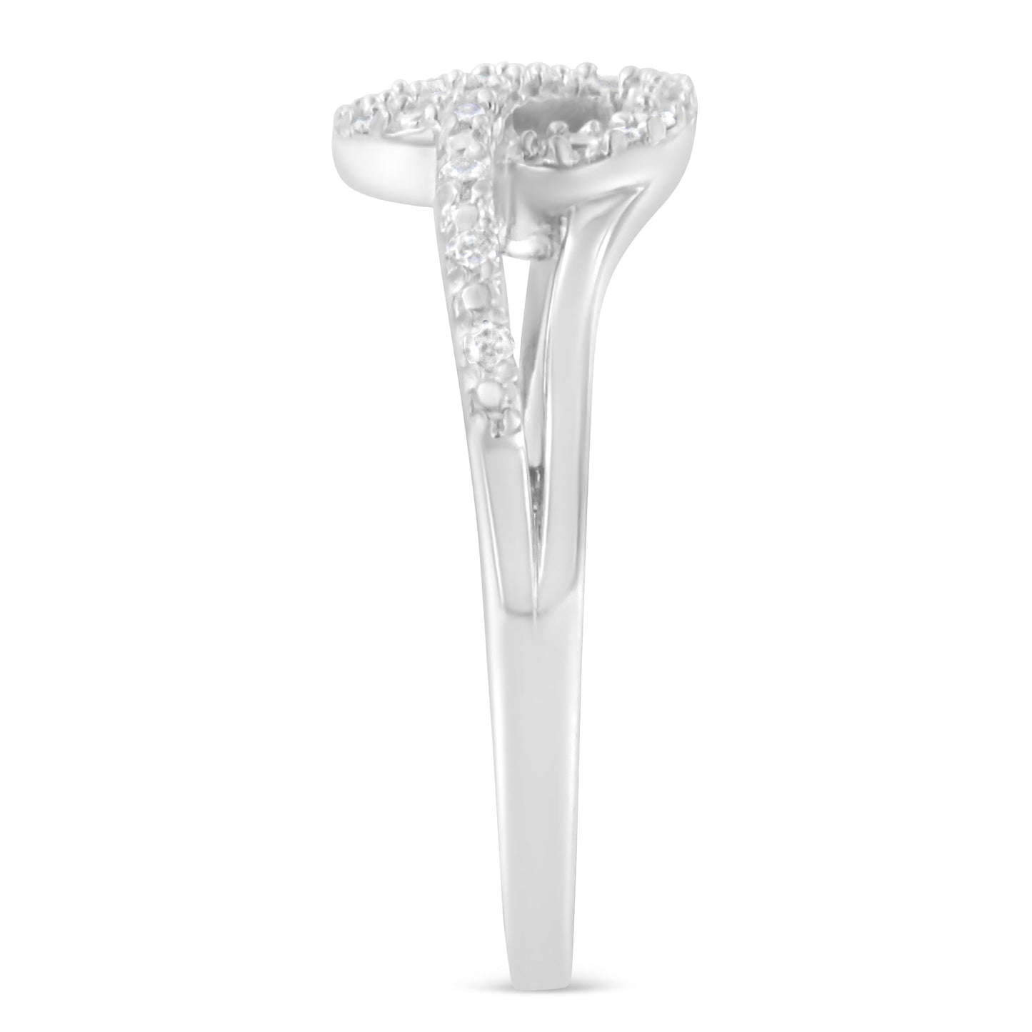 .925 Sterling Silver 1/8 Cttw Diamond Open Heart Leaf Curvy Bypass Accent Fashion or Promise Ring (I-J Color, I2-I3 Clarity) - Size 6