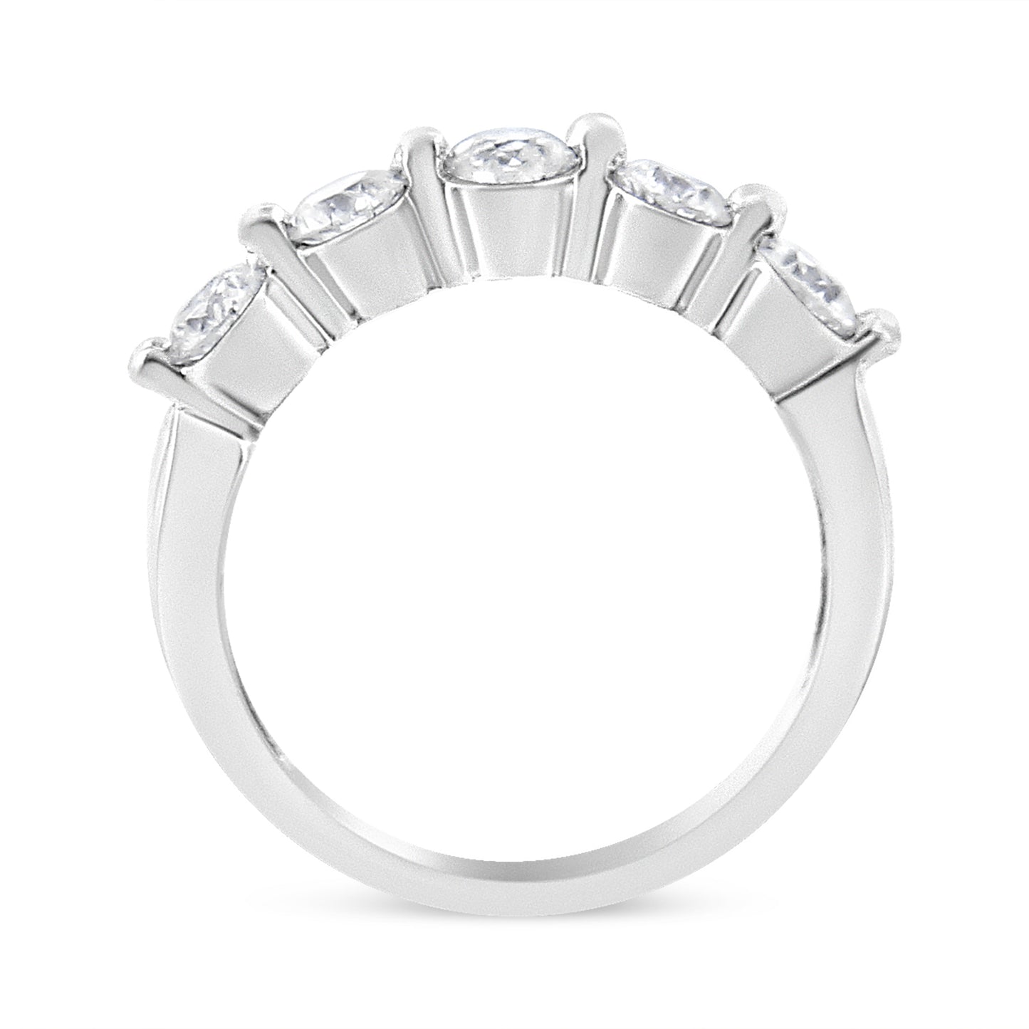 14K White Gold 1.00 Cttw Brilliant Round Cut Diamond 5-Stone Band Ring (H-I Color, SI2-I1 Clarity) - Ring Size 7