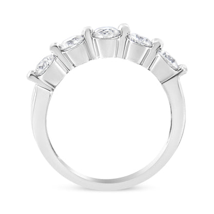 14K White Gold 1.00 Cttw Brilliant Round Cut Diamond 5-Stone Band Ring (H-I Color, SI2-I1 Clarity) - Ring Size 7